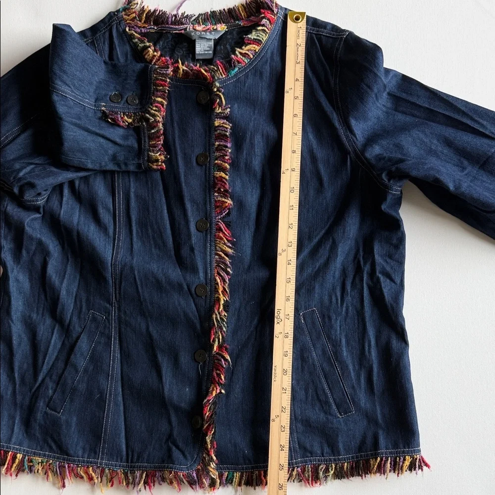 Koret Denim Jacket Fringe Trim Indigo Boho Jean Jacket Womens XL
